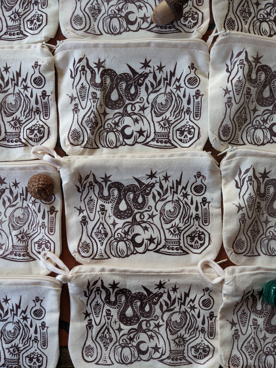 Trousse tissu et simili Lila Bohème grise à motifs fabrication française  bretonne